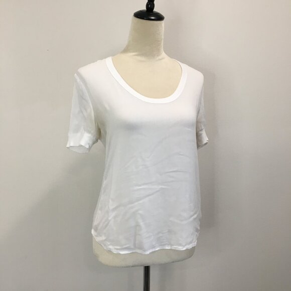 JAMES PERSE White Sheer/Thin Short Sleeve Ribbed Trim Tee Shirt Top - Picture 1 of 11